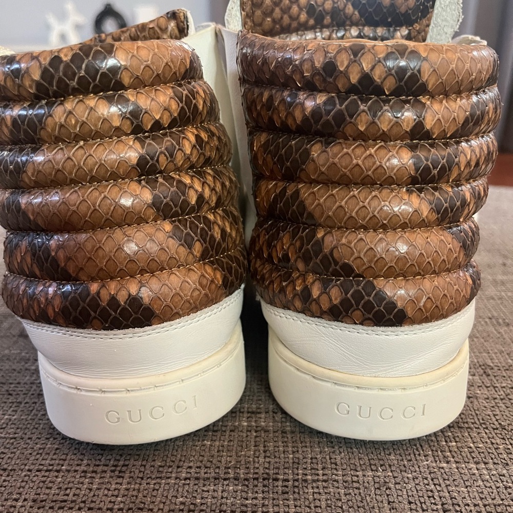 Gucci Men’s White Leathet Python Skin High Top Sneakers Limited Edition Sz 8.5 - Picture 7 of 16